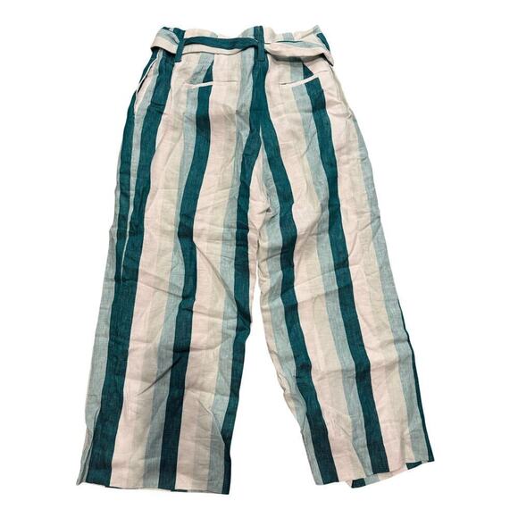 J. Crew Size 8 Paper Bag Linen Wide Leg Pants Cabana Strip Turquoise Jade White - Picture 6 of 9